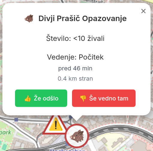 Pojavno okno s podrobnostmi opazovanja
