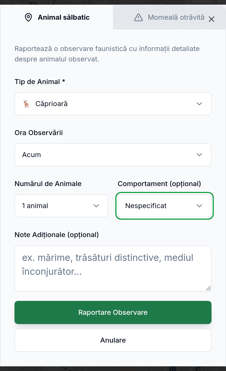 Raportare cu specia animalului și direcția
