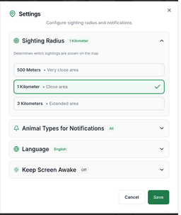 Animal types for notifications