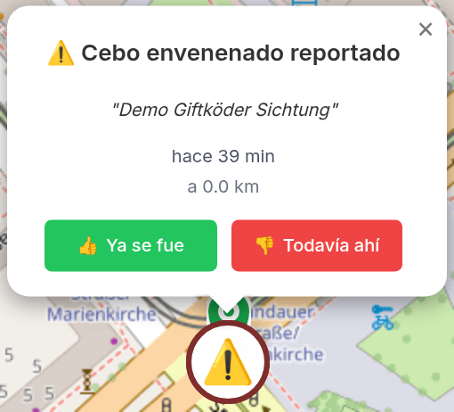 Popup con detalles del avistamiento