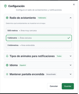 Tipos de animales para notificaciones
