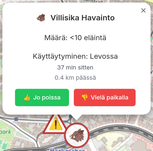 Ponnahdusikkuna havainnon tiedoilla