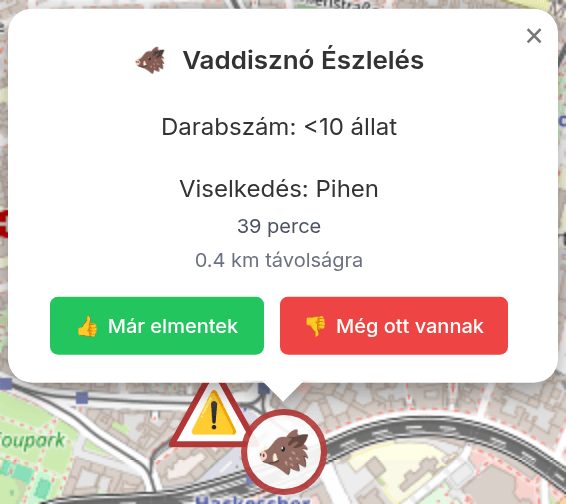 Felugró ablak észlelés részleteivel