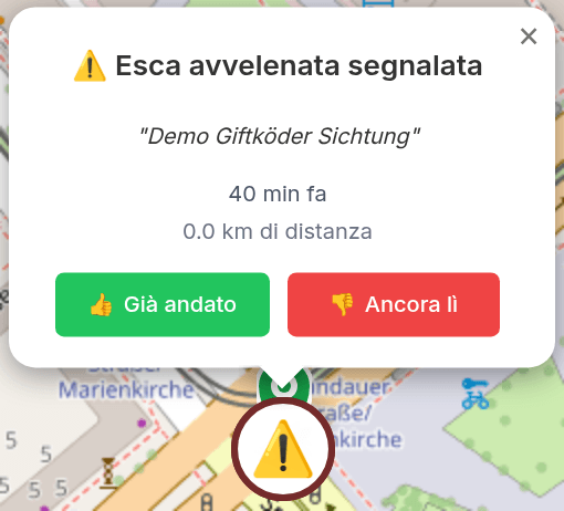 Popup con dettagli avvistamento