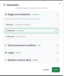 Tipi di animali per le notifiche