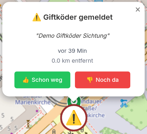Popup mit Sichtungsdetails