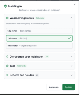 Diersoorten voor meldingen