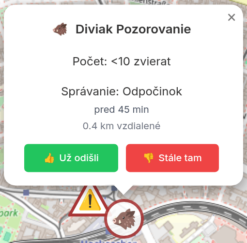 Vyskakovacie okno s podrobnosťami pozorovania
