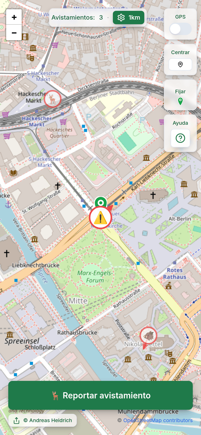 Mapa interactivo con avistamientos de animales salvajes