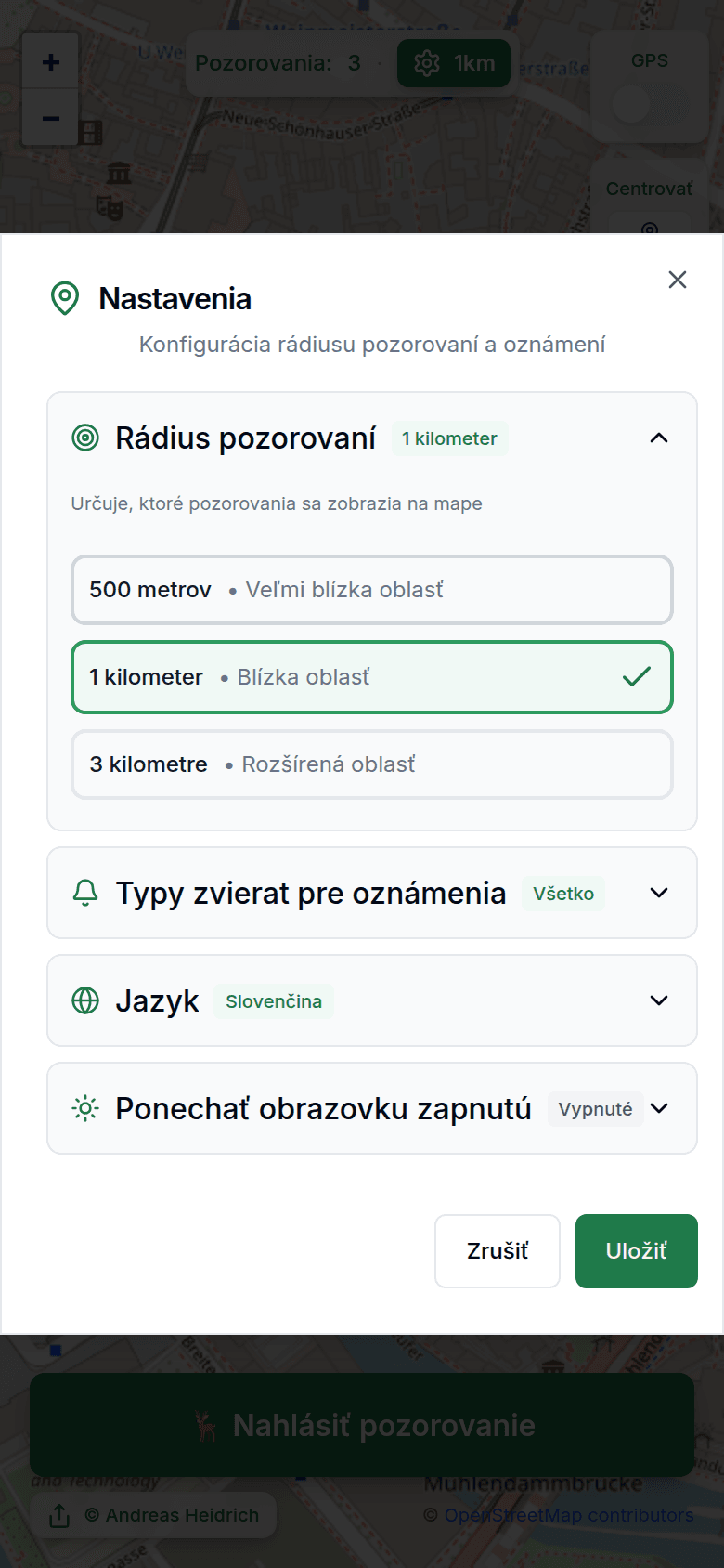 Nastavenia s polomerom pozorovania a notifikáciami