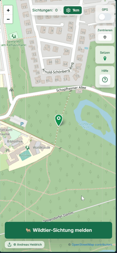 Wildtier-Sichtungen Karte mit Echtzeit-Meldungen
